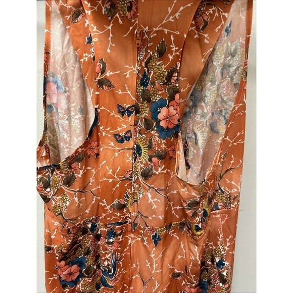 VTG Womens Dress Sz 13 Orange 70s Floral Satin Prom ILGWU Butterfly Print Maxi - Picture 6 of 12
